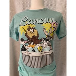 Womens Looney Tunes Size Small Green 91 Cancun t-shirt Hot Tube 100% Cotton